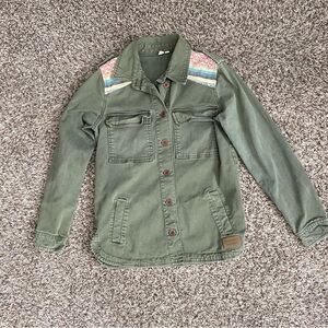 Rip Curl Shirt Jacket Women’s S Green Sun Gypsy Military Pockets Spring Shacket